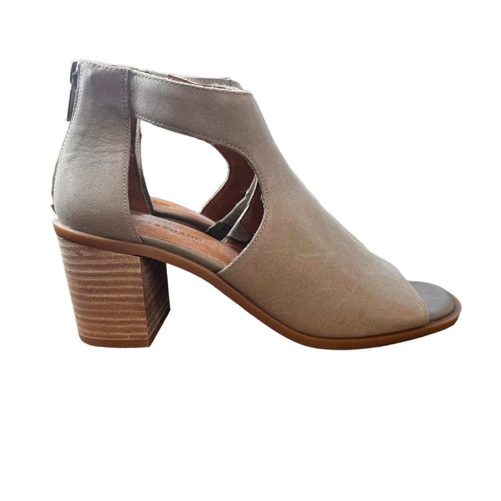 Lucky Brand Saimy Peep Toe Booties Taupe Cutout Block Heel Size 9 - Picture 2 of 11
